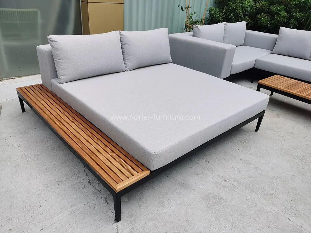 Leisure Aluminum Frame Teak Wood Base Outdoor Sofa