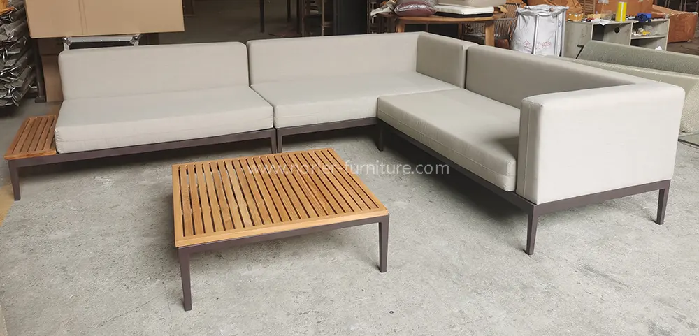 Leisure Aluminum Frame Teak Wood Base Outdoor Sofa